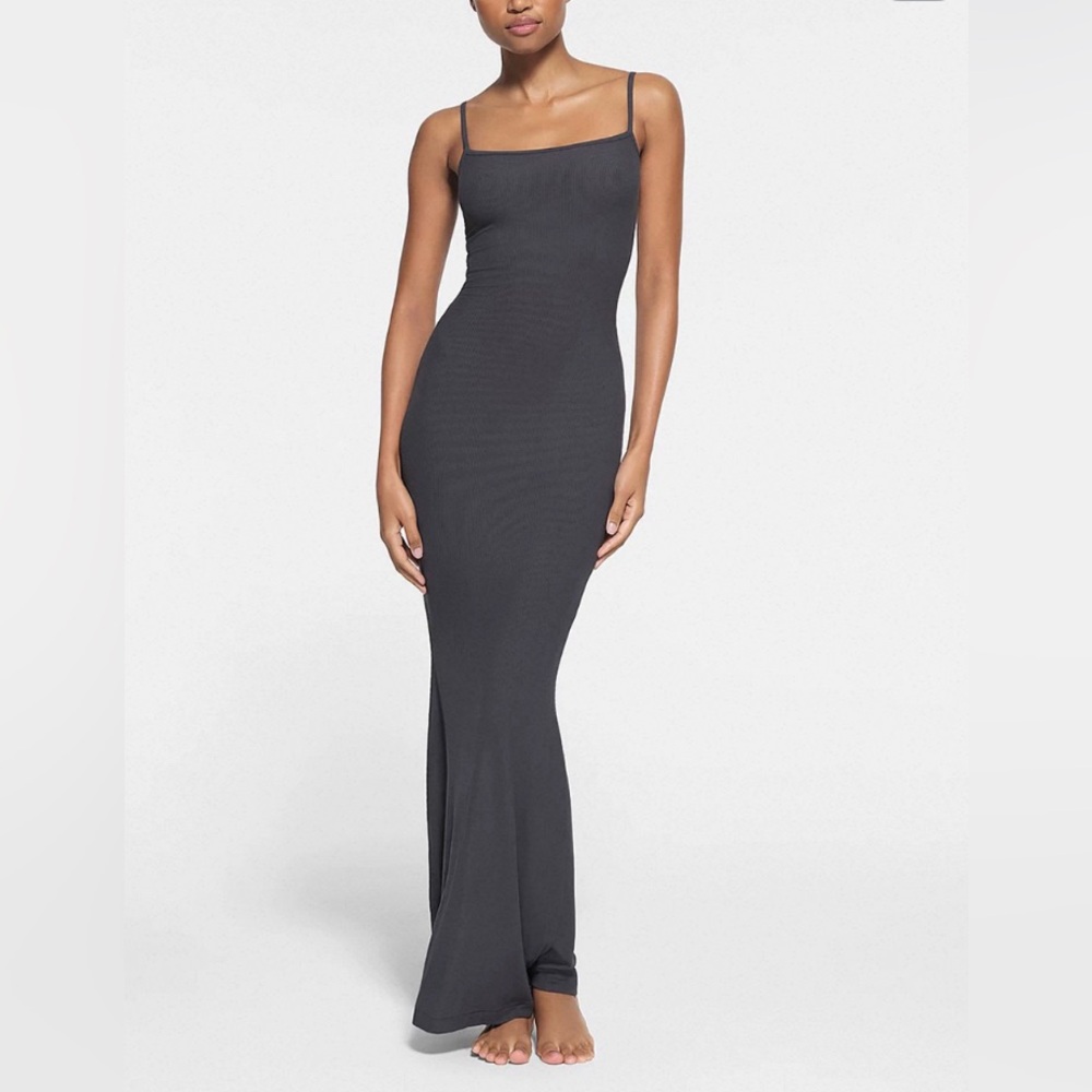 SKIMS Charcoal Grey Strappy Maxi Dress